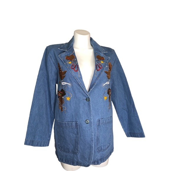 The Blue Denim Rodeo Cowgirl Western Blazer Jacket, Size L - Picture 9 of 16